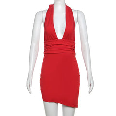 Deep Neck Draped Mini Dress