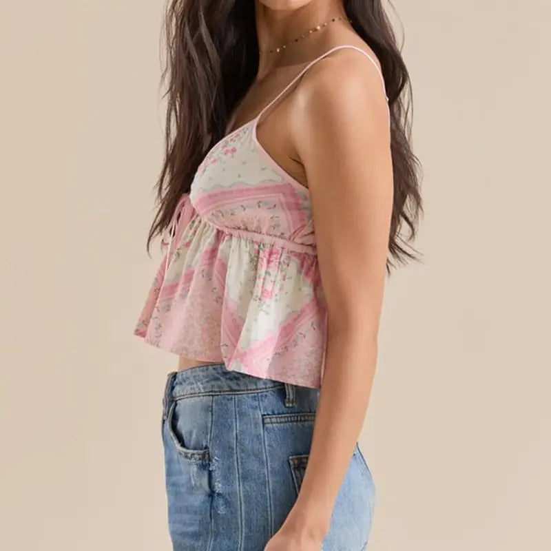 Floral Print Babydoll Crop Top