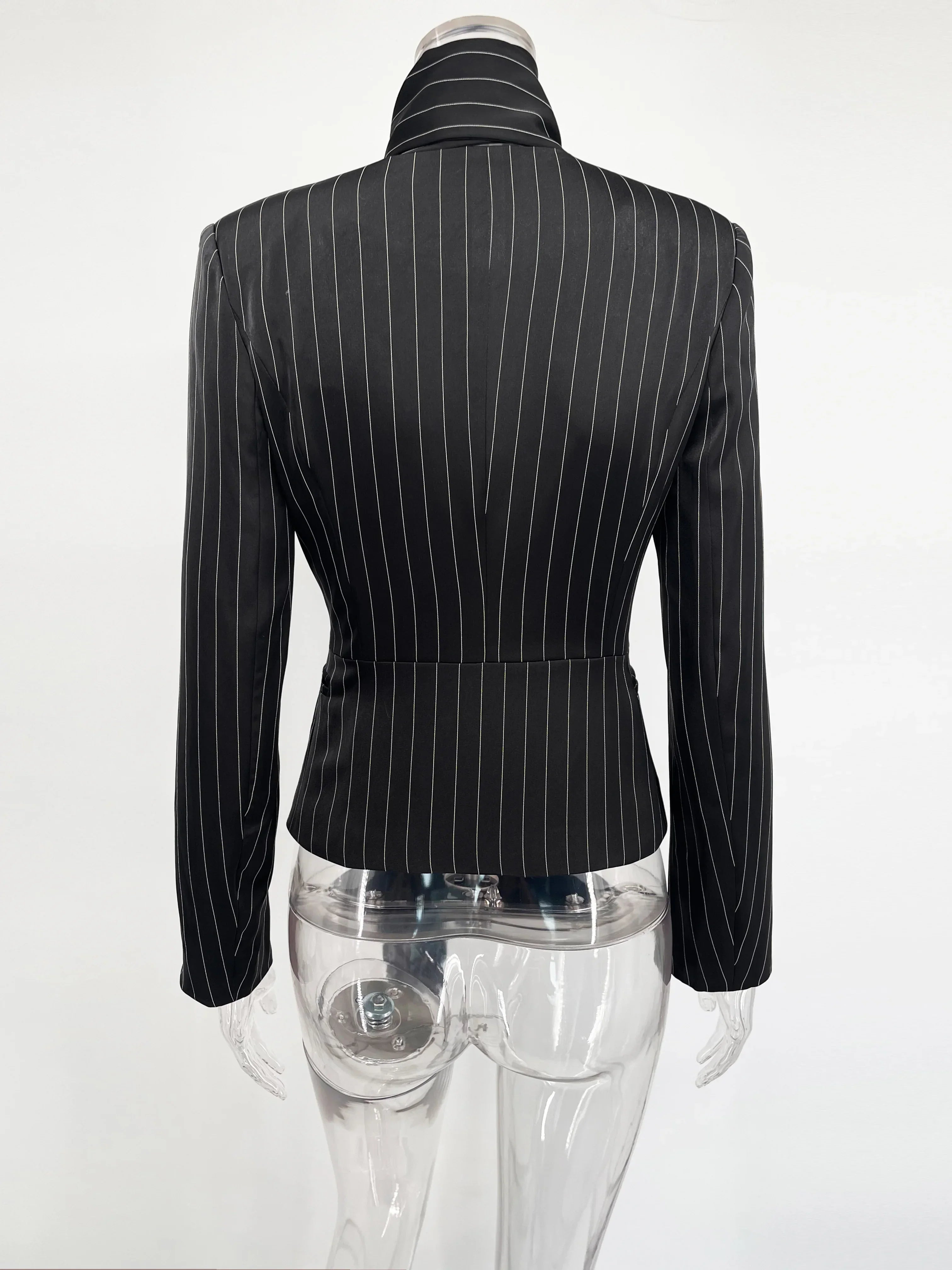 Stripe Tailored Coat With Scarf Top