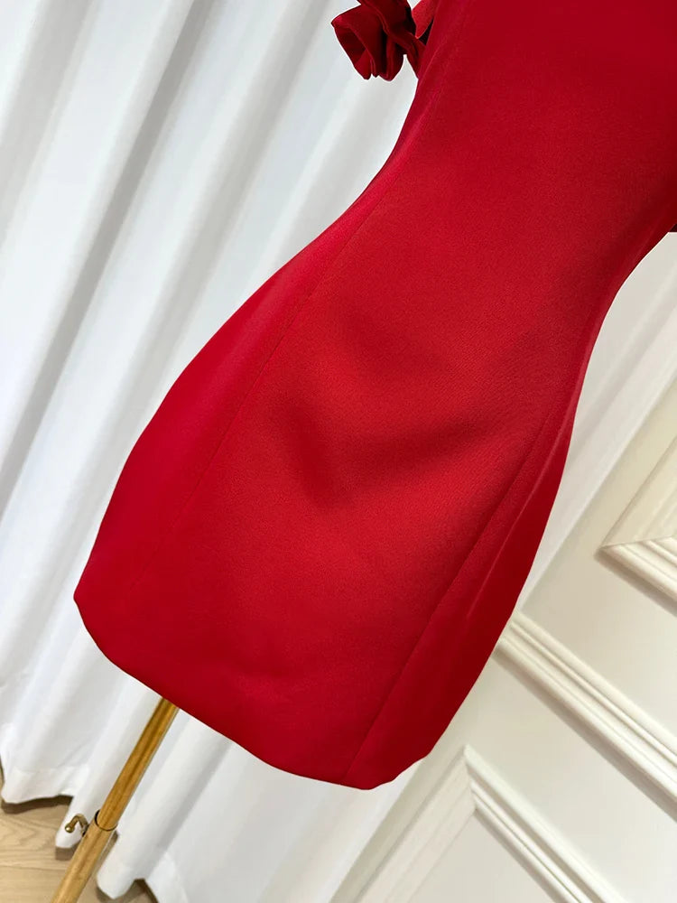 3D Flower Off-Shoulder Tube Mini Dress
