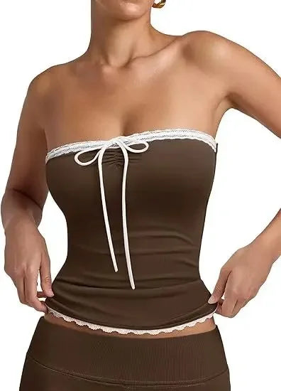 Lace Splice Strapless Top