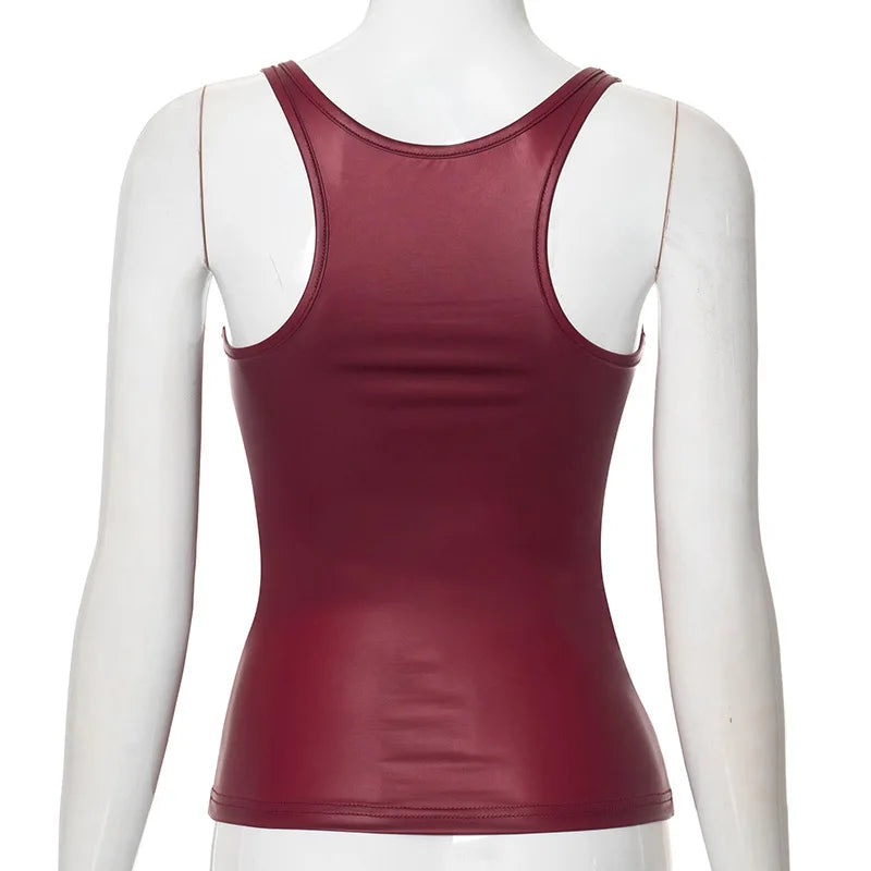 Faux Leather Metallic Racerback Tank Top