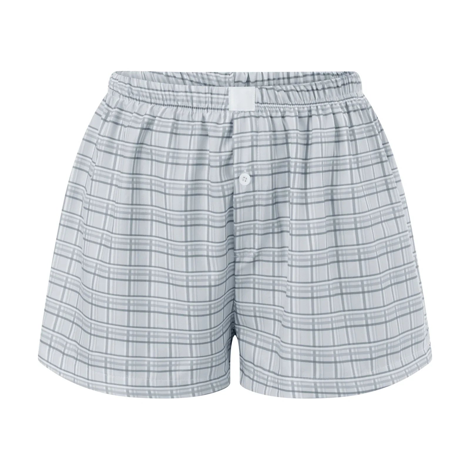 Elastic Waist Striped Plaid Print Shorts - Casual Knit