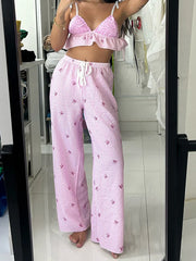 Chic High-Waist Striped Lounge Pants - Elastic Drawstring Detail