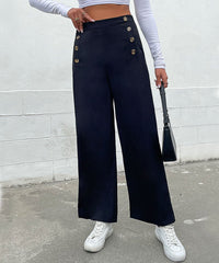 Black Double Button Wide Leg Pants