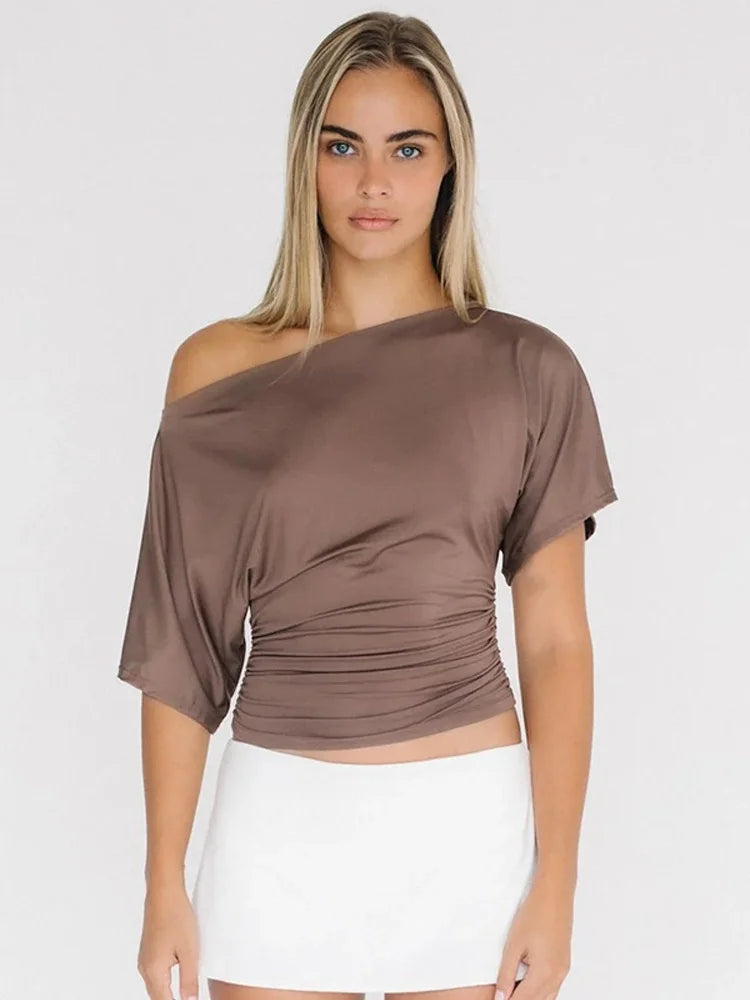Asymmetrical One Shoulder Short Sleeve Top