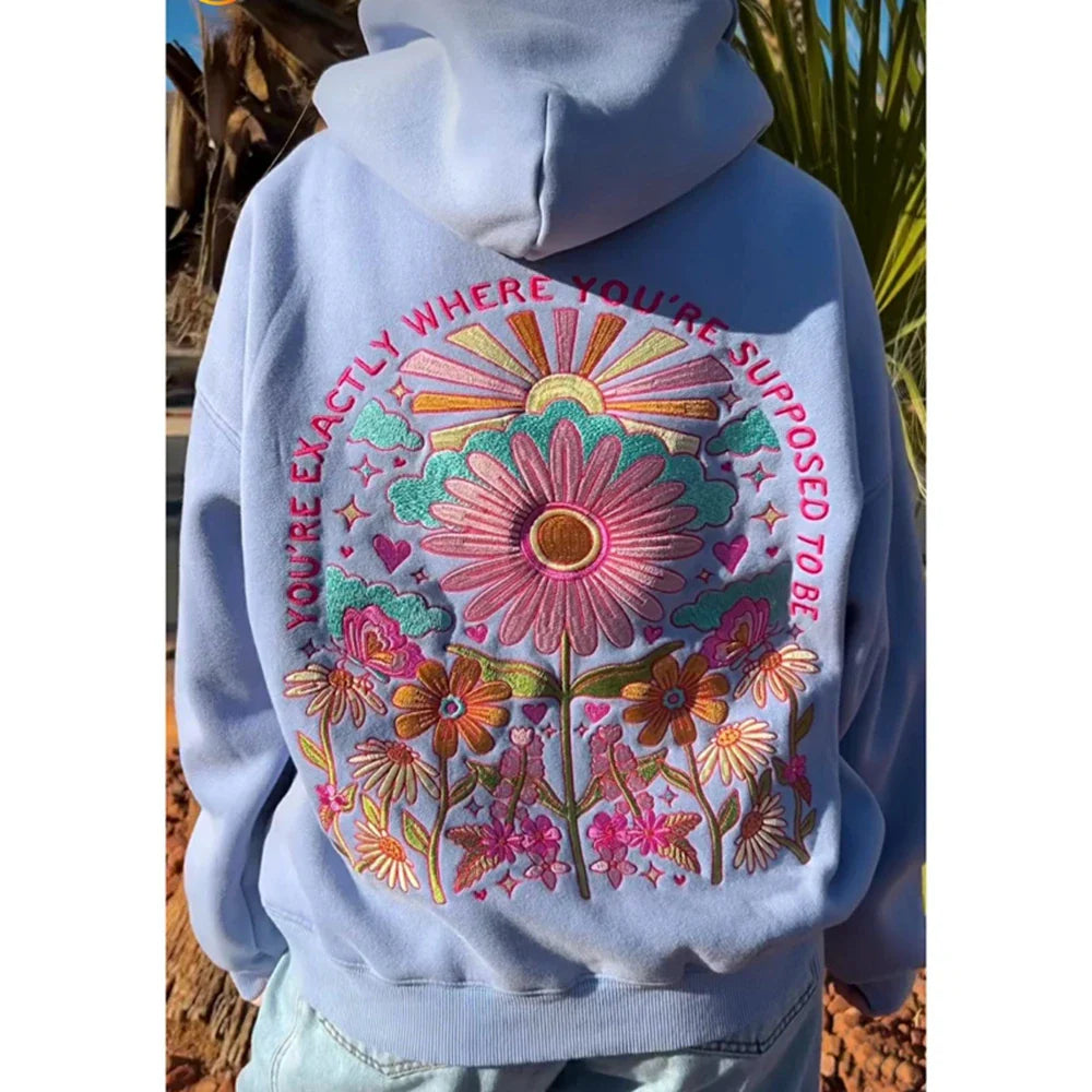 Floral Letter Embroidered Hoodie