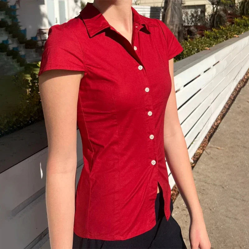 Short Sleeve Button Up Blouse