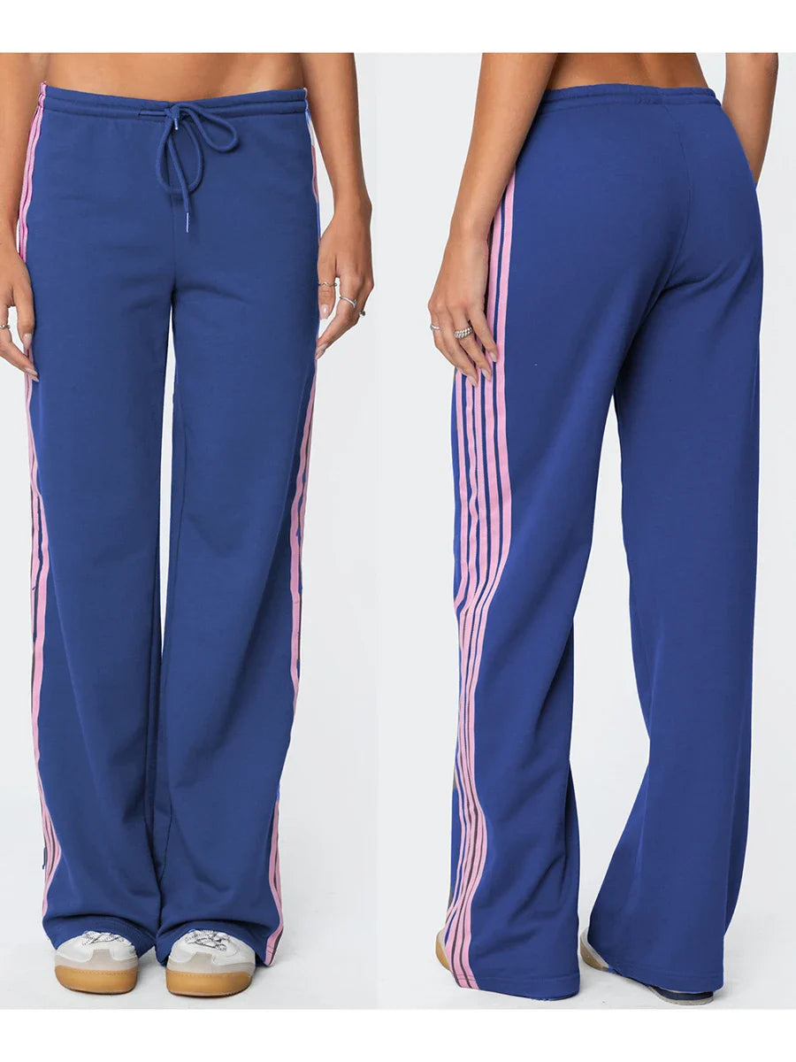 Drawstring Side Stripes Wide Leg Pants with Pockets
