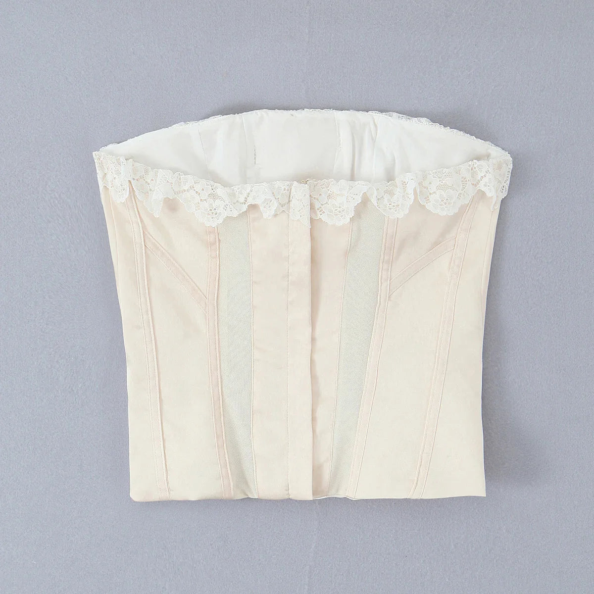 Lace Trim Beige Corset Top