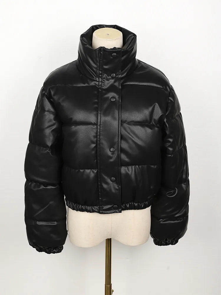 Faux Leather Puffer Short Jacket