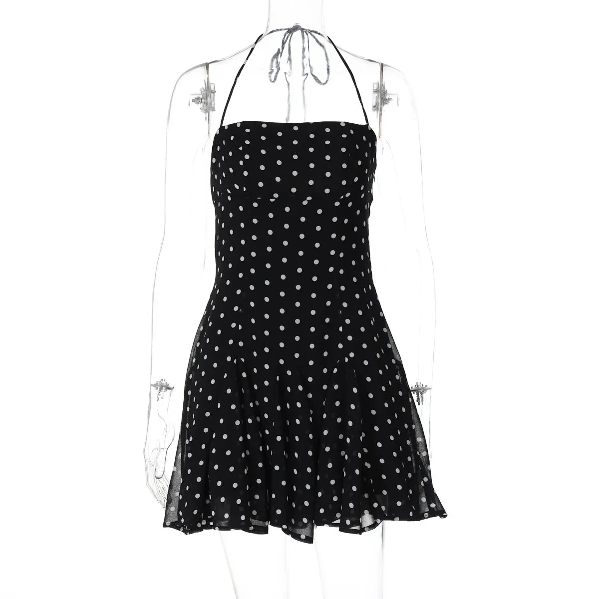 Black Polka Dot Halter Mini Dress