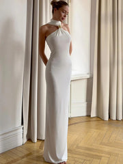 Halter Gold Turtleneck Maxi Dress