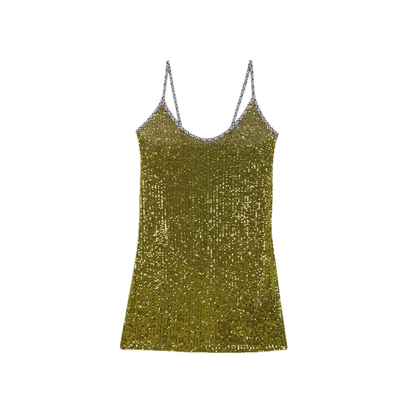 Strap Sequins Knitted Mini Dress