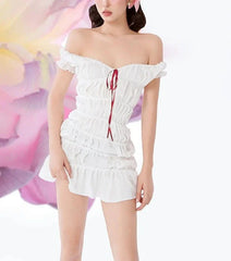 Ruched Drawstring Short Sleeve Mini Dress
