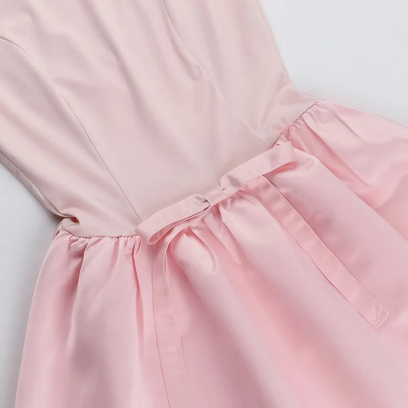 Pink Tank Bow Flare Mini Dress