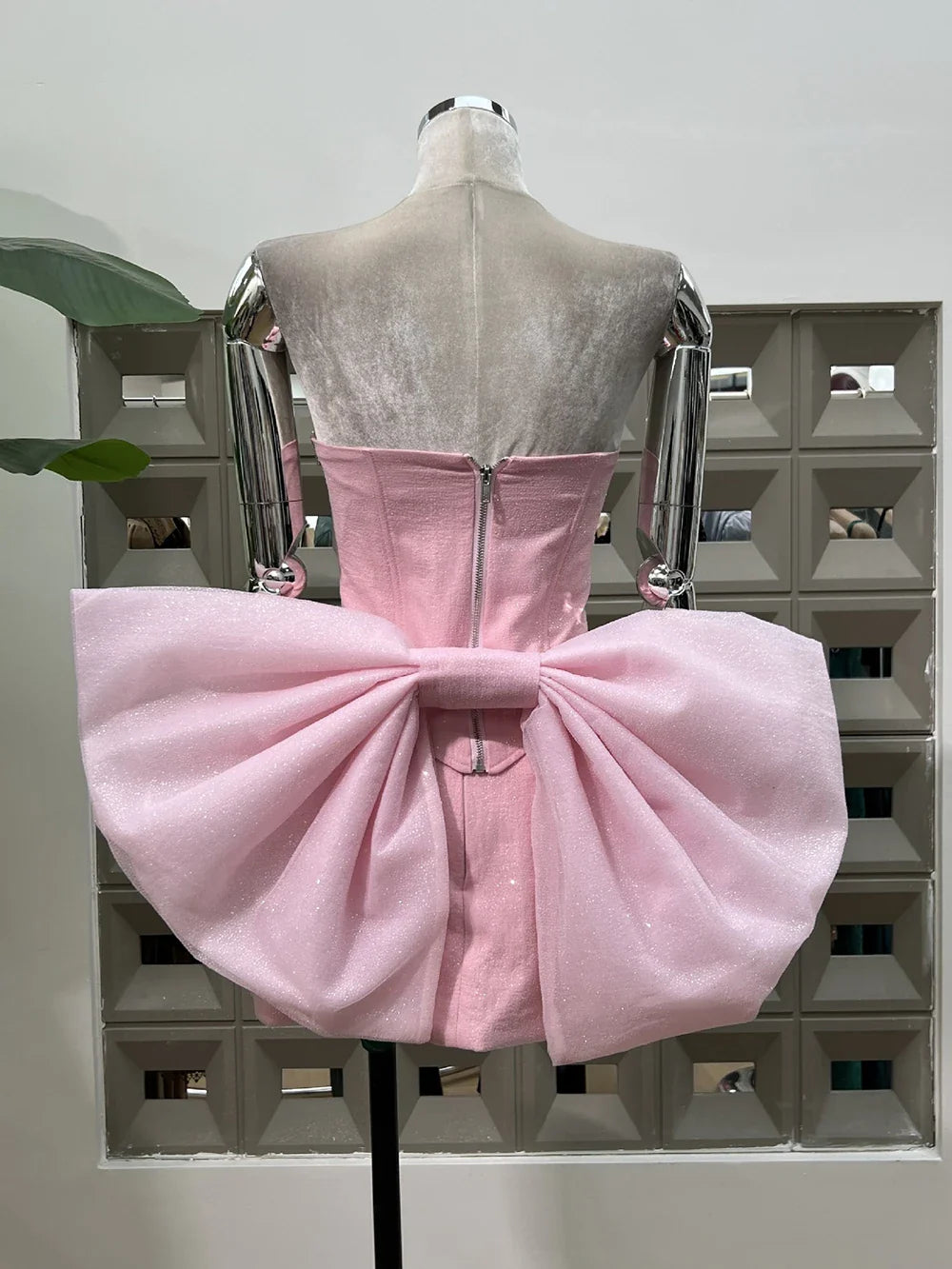 Diamond Strapless Large Bow Corset Top And Mini Skirt Set