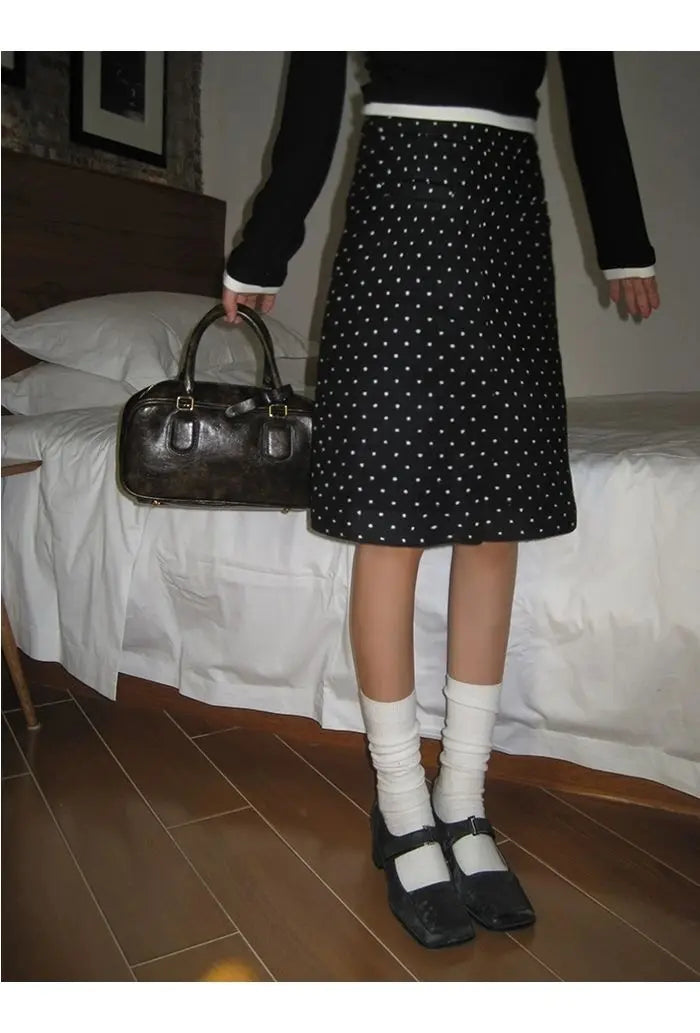 Black Polka Dot Midi Skirt
