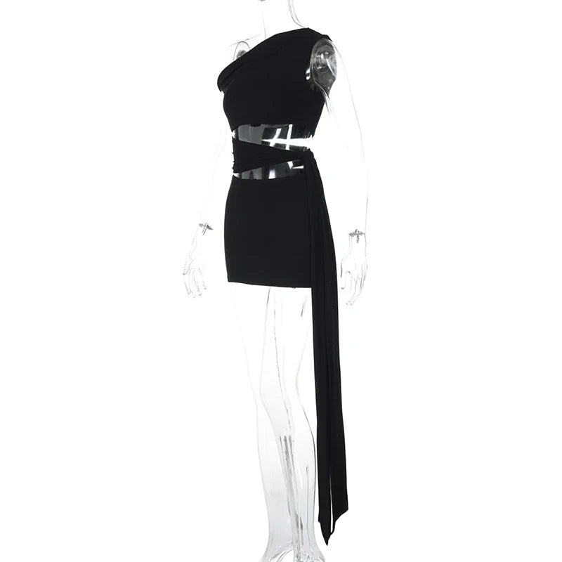 Black Cut Out Tie Up Mini Dress