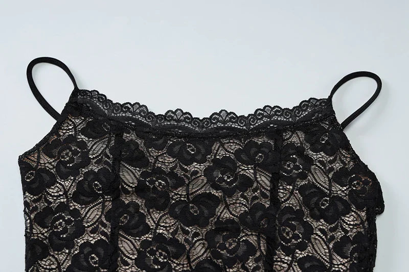 Black Lace Spaghetti Strap Mini Dress