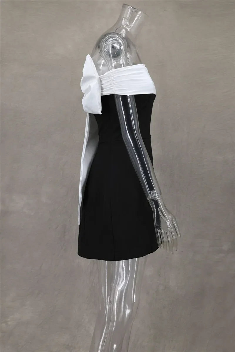 Black Off-shoulder Large Back Bow Mini Dress