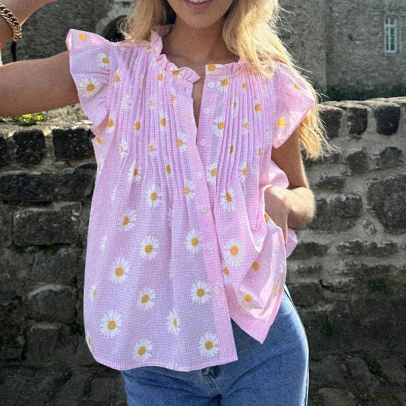 Floral/Plaid Patterm Flowy Peplum Blouse