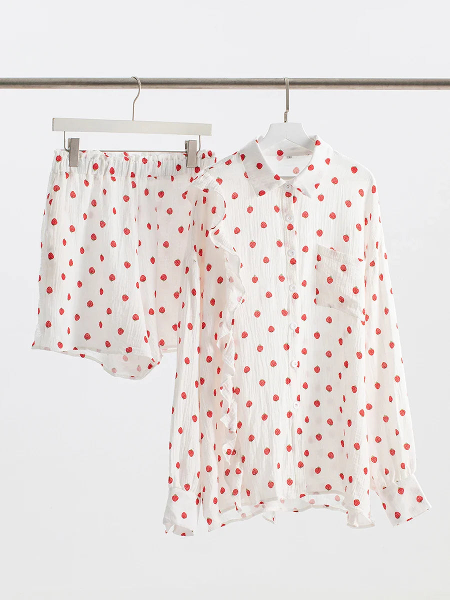White Linen Printed Shirt And Shorts Set