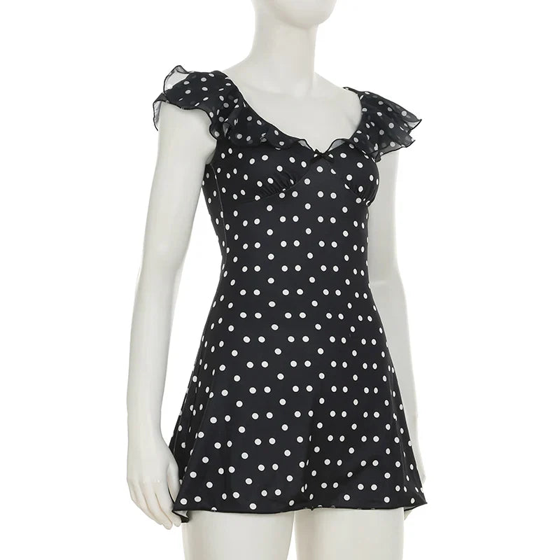 Black Polka Dot Frill Mini Dress