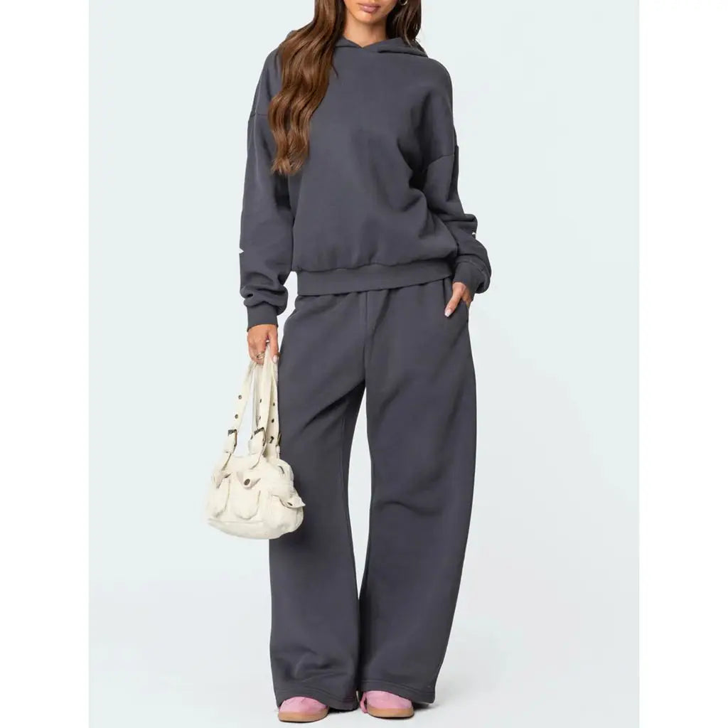 Bow Print Loose Fit Hoodie & Tracksuit Set - Women's Basics