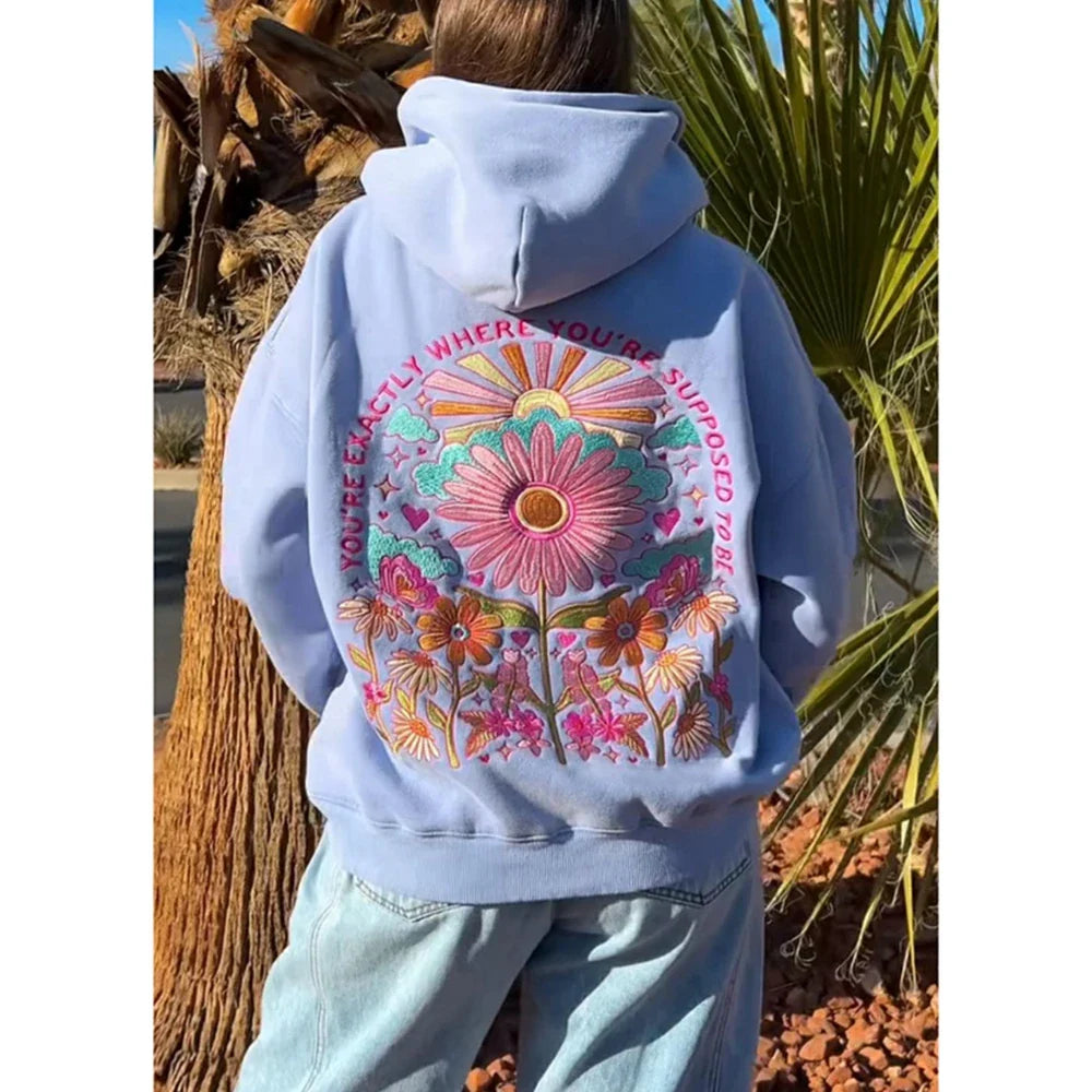 Floral Letter Embroidered Hoodie