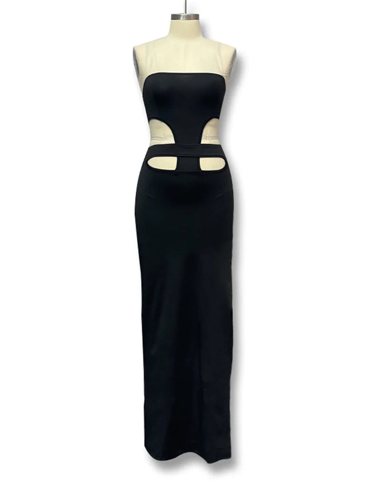 Black Strapless Cut Out Maxi Dress