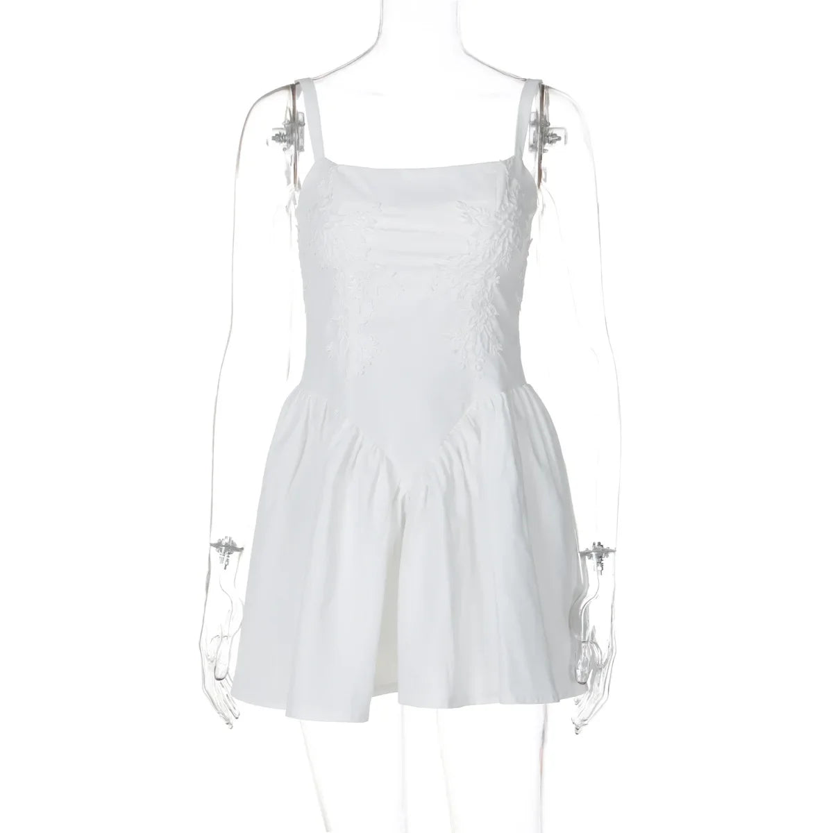 Embroidered Strap Pleated Mini Dress