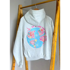 Grey Flower Letter Embroidery Hoodie