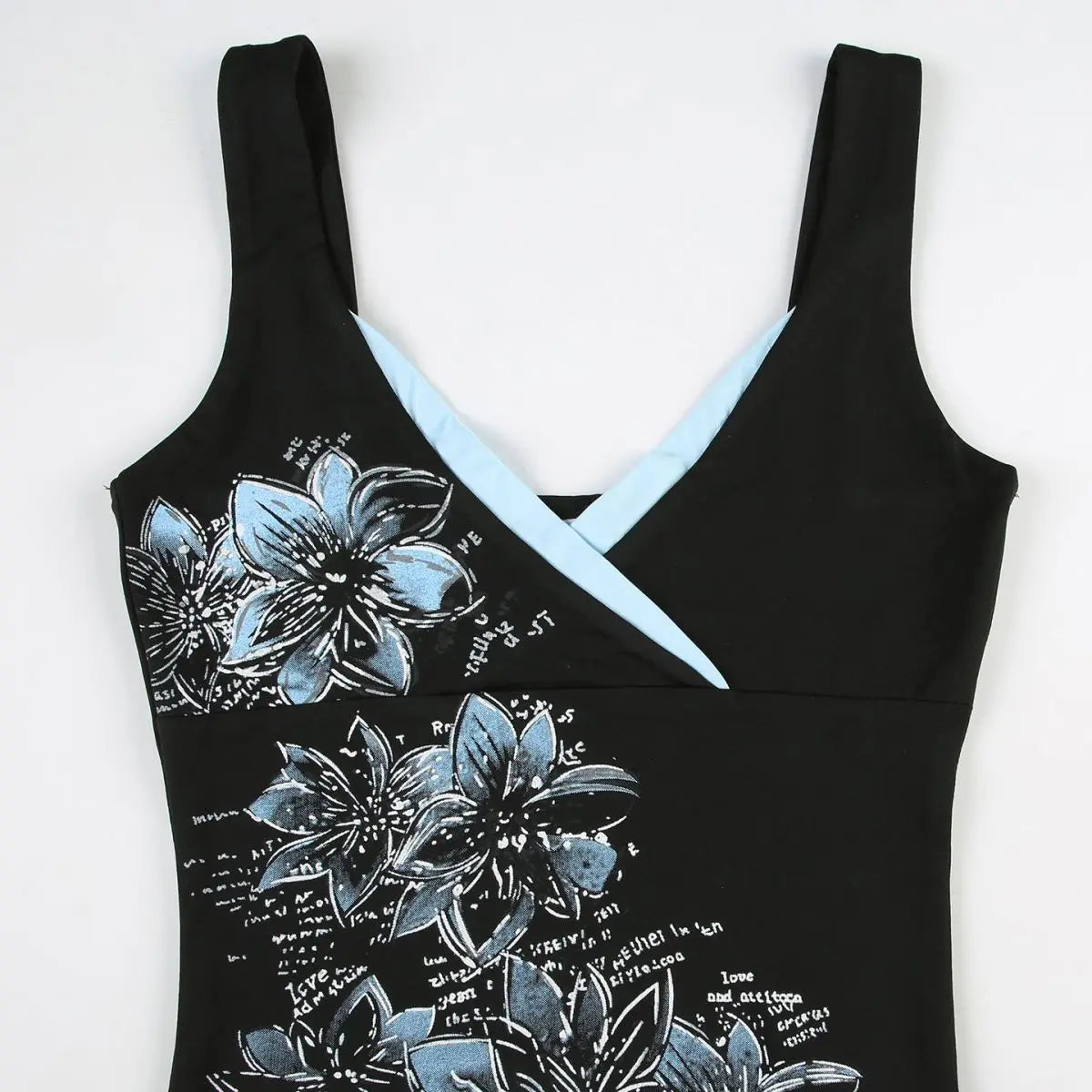 Black V-neck Printed Top