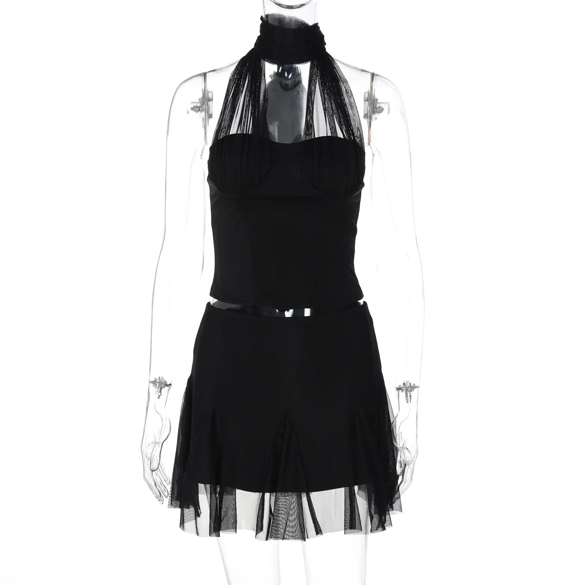 Strapless Ribbon Scarf Top And Mini Skirt Set