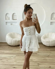 White Embroidered Strapless Mini Dress