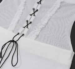 White Bow Lace Up Sheer Mini Dress