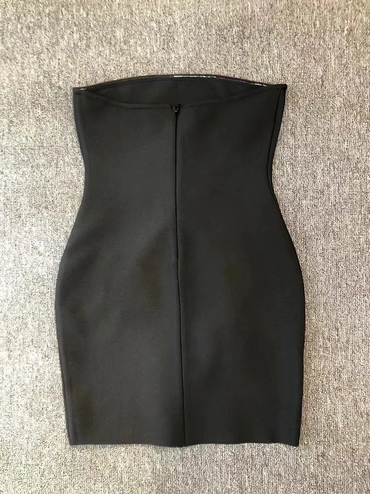Black Strapless Diamond Embroidered Bodycon Mini Dress