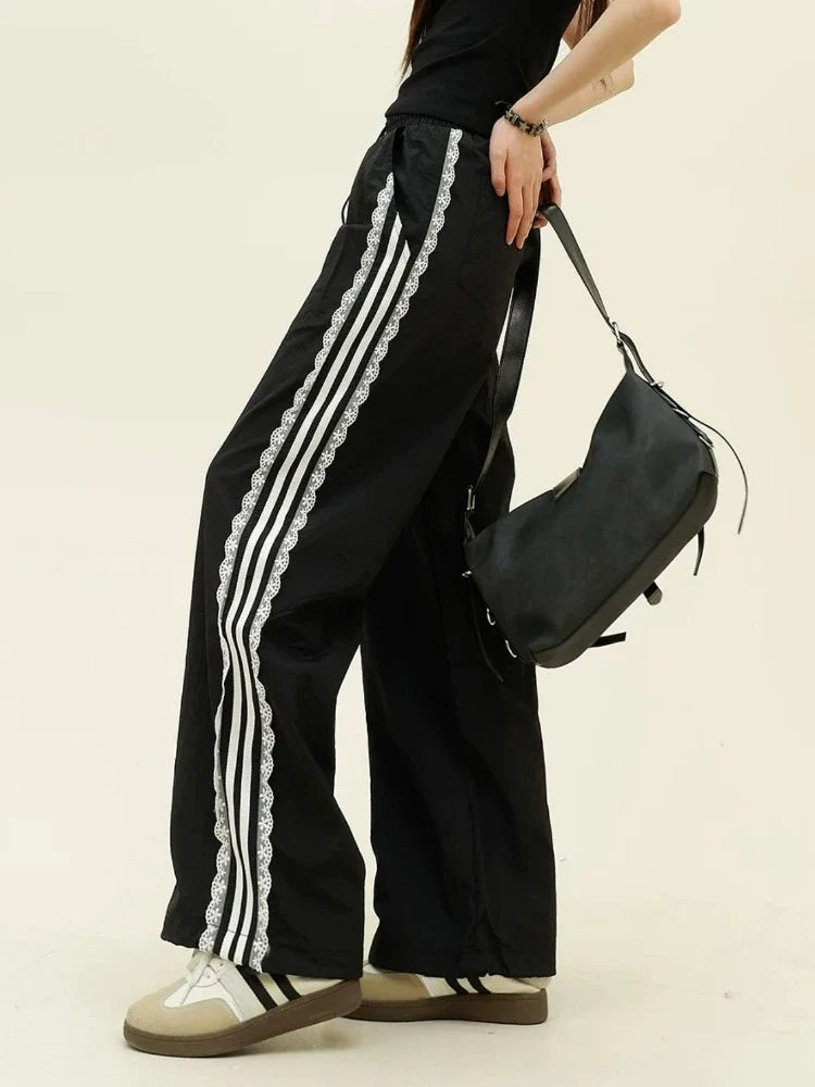 Lace Stripe Wide Track-pants