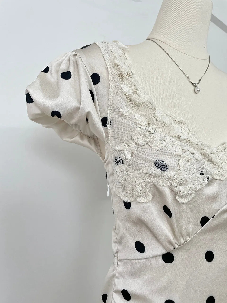 White Satin Polka Dot Maxi Dress