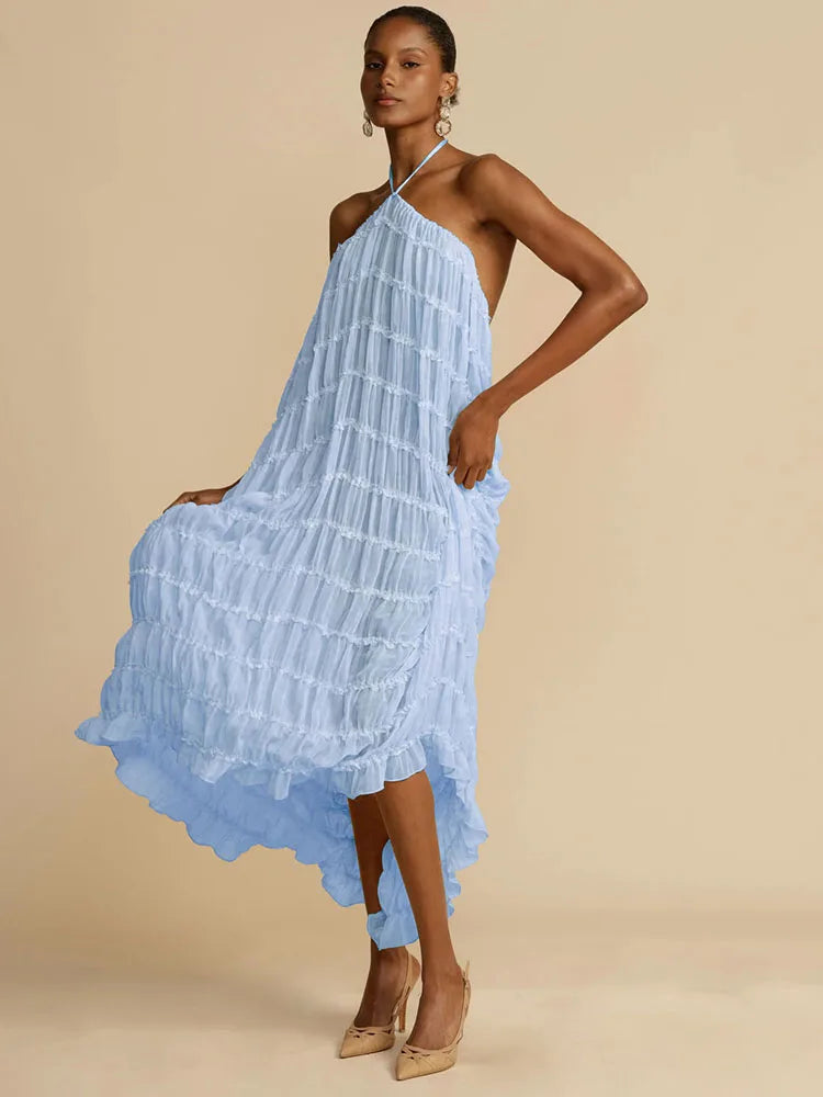 Halter Neck Ruched Midi Dress