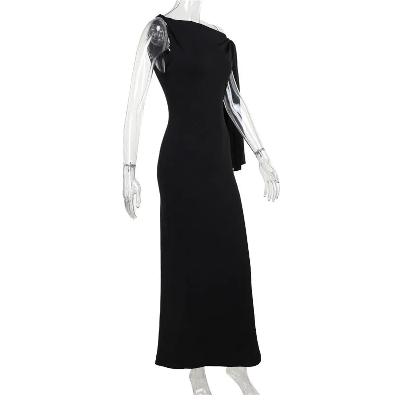 One Shoulder Tie Up Maxi Dress
