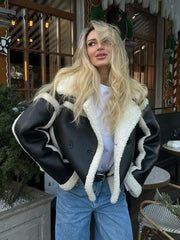 Chic Natalie Wool-Blend Leather Coat