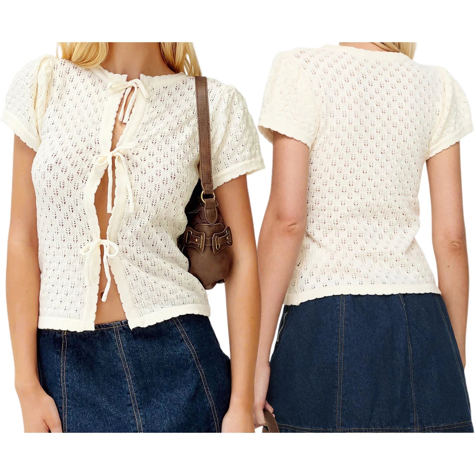 Knit Tie Up Short Sleeve Top