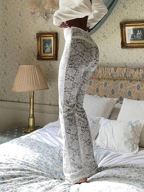 High Waist Sheer Lace Pants