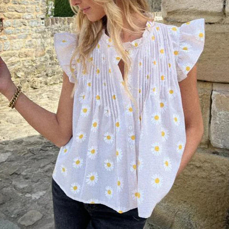 Floral/Plaid Patterm Flowy Peplum Blouse