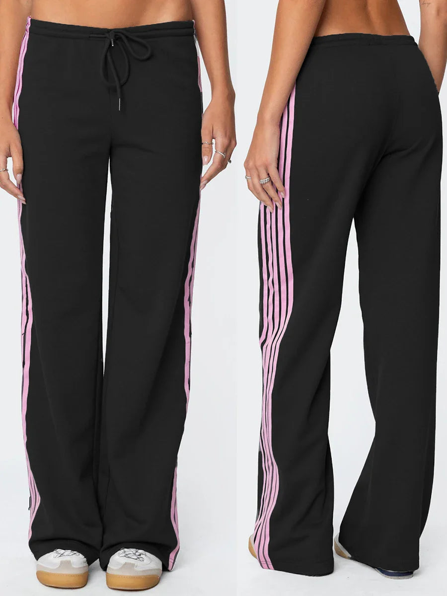 Drawstring Side Stripes Wide Leg Pants with Pockets
