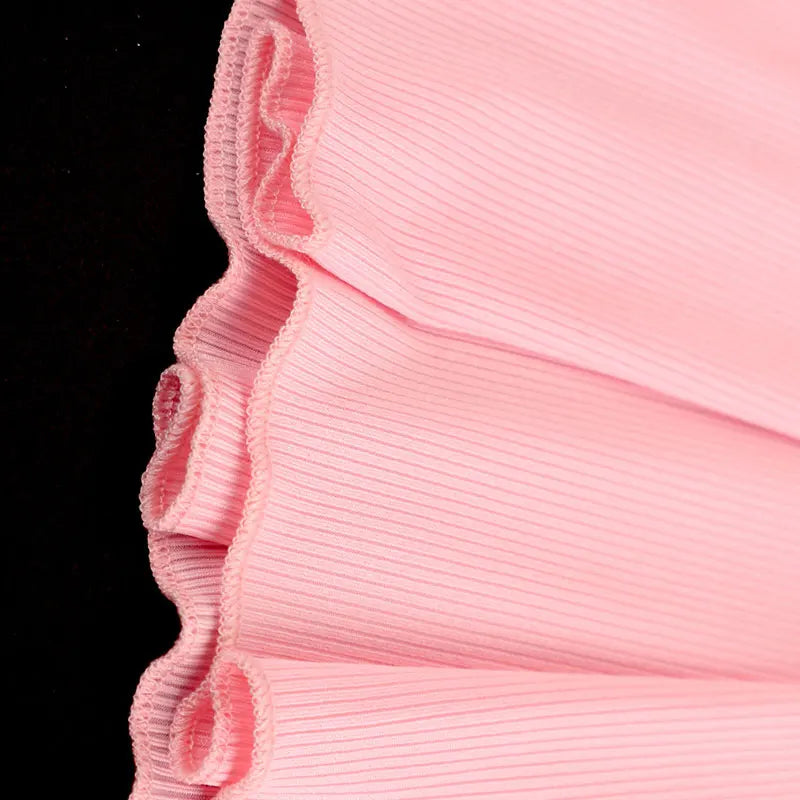 Pink Ribbed Cami Top And Bow Mini Skirt Set