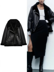 Faux Leather Double-Sided Zipper Biker Jacket