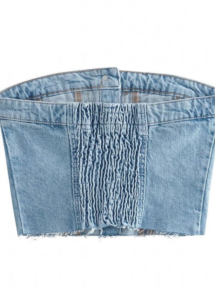 Denim Button Corset Tube Top